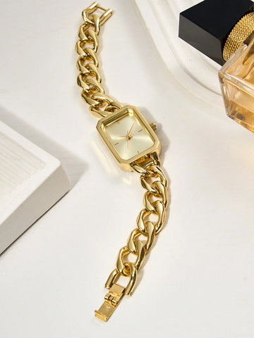 1pc Ladies' Stainless Steel Chain Bracelet Quartz Small Watch