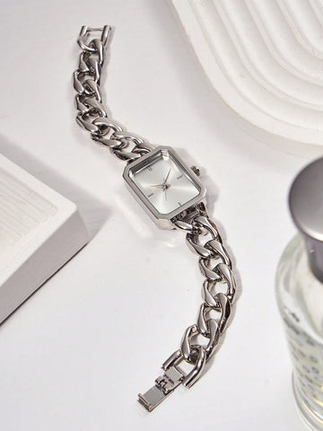 1pc Ladies' Stainless Steel Chain Bracelet Quartz Small Watch