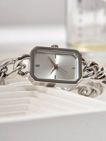 1pc Ladies' Stainless Steel Chain Bracelet Quartz Small Watch