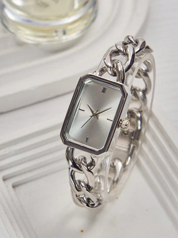 1pc Ladies' Stainless Steel Chain Bracelet Quartz Small Watch