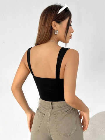 EZwear Women Solid Crop Wide Strap Tank Top