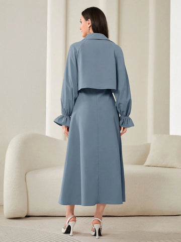 Modely Flounce Sleeve Lapel Neck Jacket & Dress