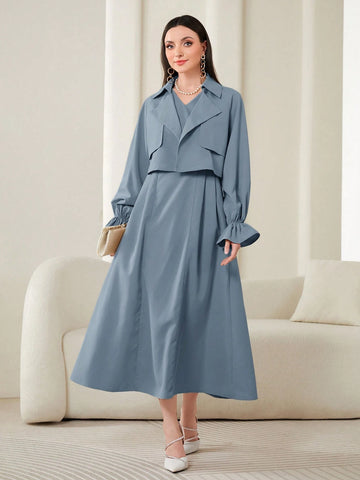 Modely Flounce Sleeve Lapel Neck Jacket & Dress