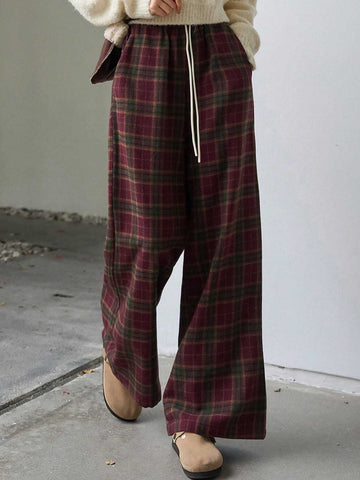 FRIFUL Women's Plaid Printed Wide Leg Pants