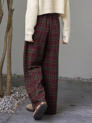 FRIFUL Women's Plaid Printed Wide Leg Pants