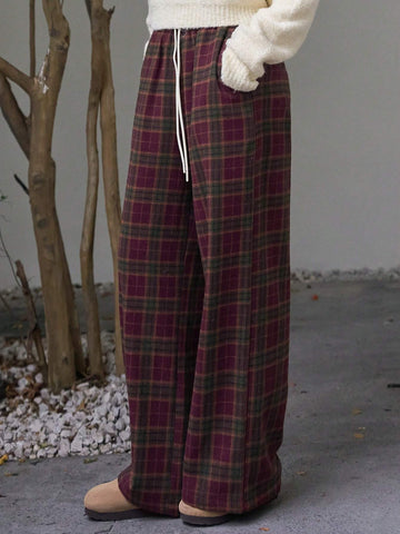 FRIFUL Women's Plaid Printed Wide Leg Pants