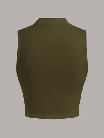 EZwear Stand Collar Pleated Sleeveless Top