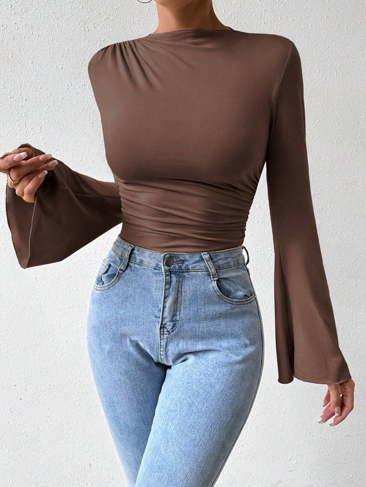 Essnce Pleated Bell Sleeve Bodysuit