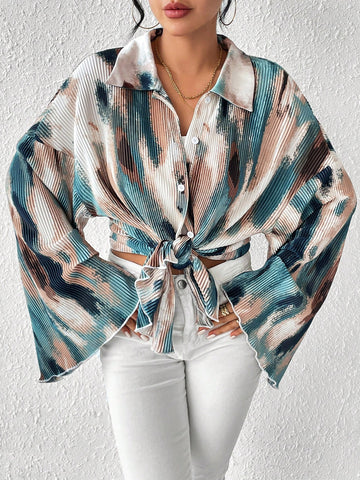 Commute Random Floral Print Flare Sleeve Shirt