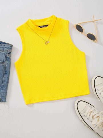 EZwear Mock Neck Rib-knit Tank Top