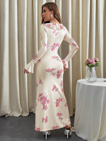 Firerie Women's Floral Print Bell Sleeve Dress