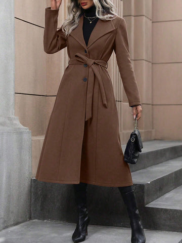 Clasi Waterfall Collar Belted Overcoat