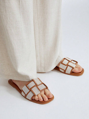 MOTF PREMIUM WOVEN DESIGN SQUARE TOE FLAT SANDALS
