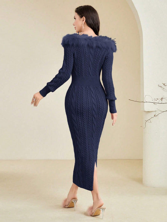 Modely Ladies' Slim Fit Off Shoulder Knitted Dress