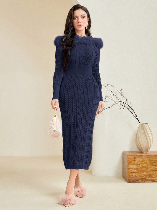 Modely Ladies' Slim Fit Off Shoulder Knitted Dress