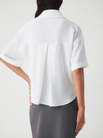 COLLAR POCKET SHORT SLEEVE CROP BLOUSE