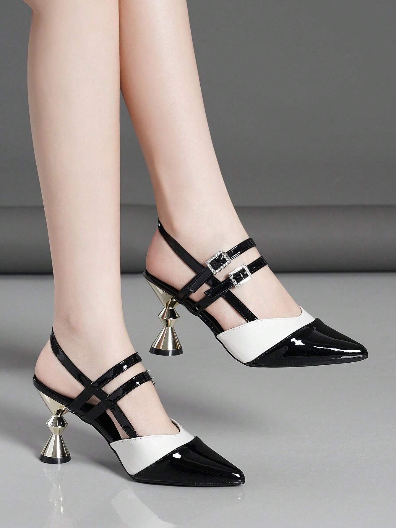 Women's Summer Sandals Pointed Toe High Heels Chunky Heel Pumps