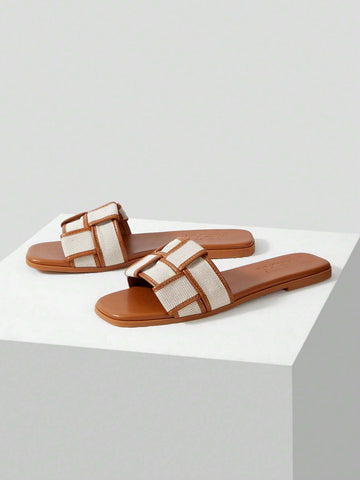 MOTF PREMIUM WOVEN DESIGN SQUARE TOE FLAT SANDALS