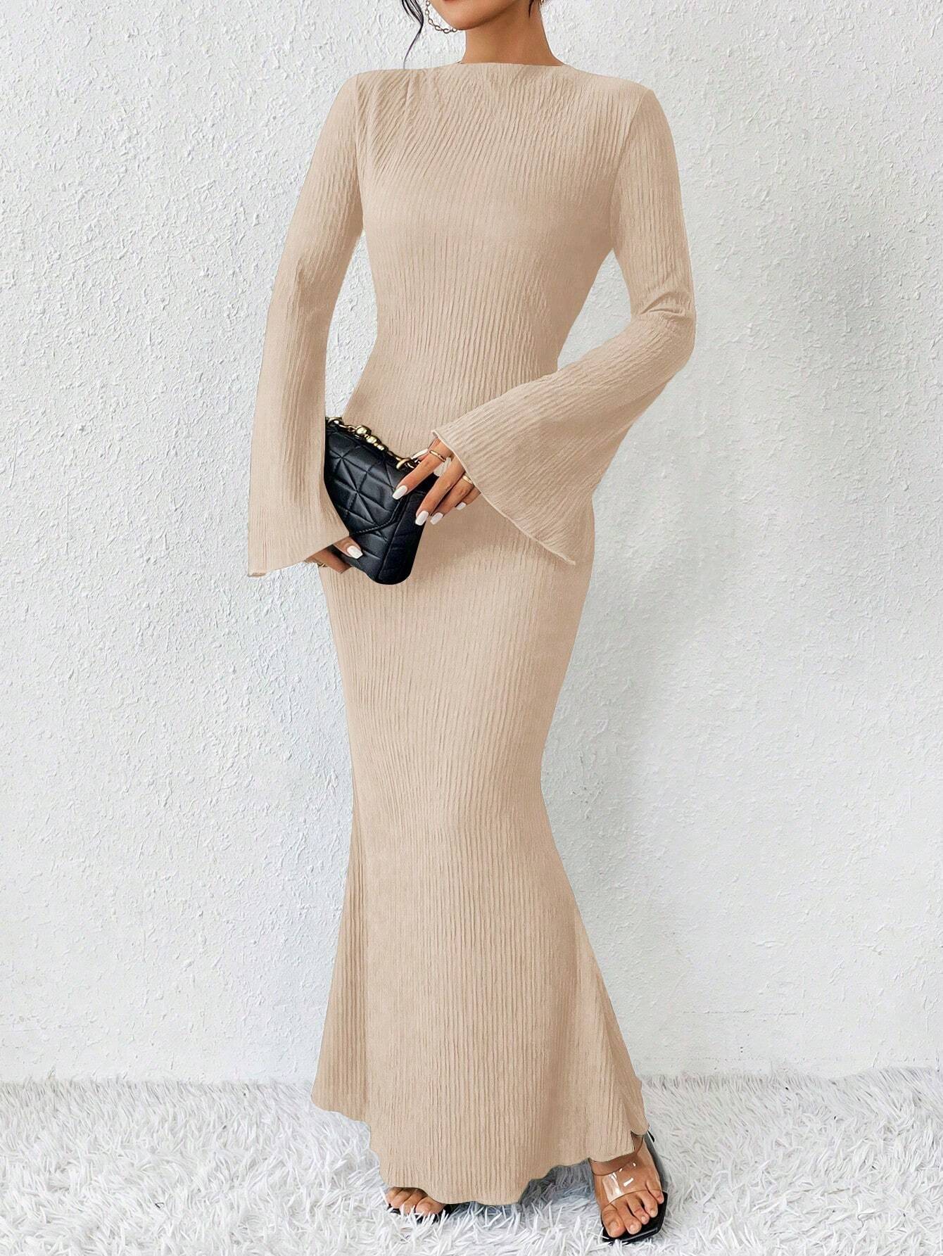 Raffinéa Solid Color Trumpet Sleeve Mermaid Dress