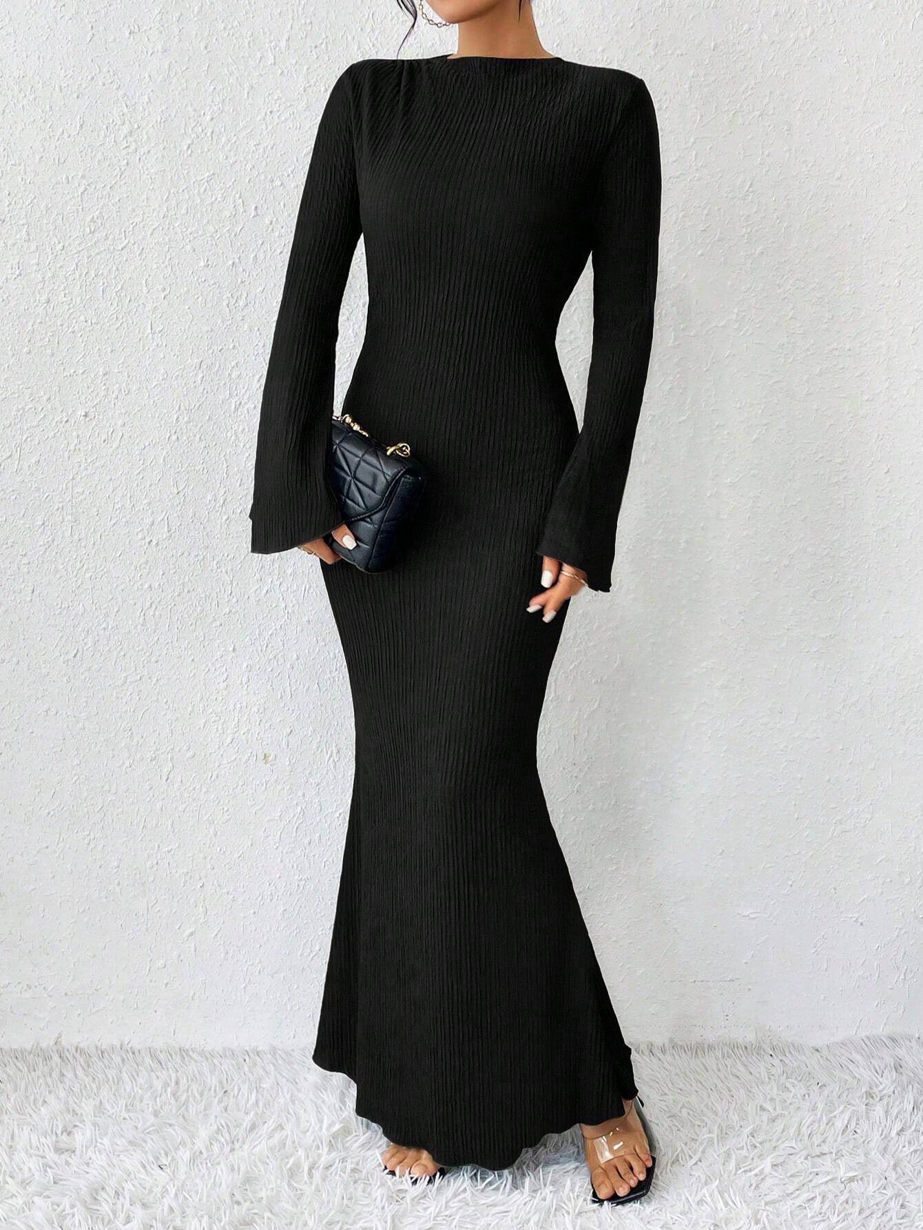 Raffinéa Solid Color Trumpet Sleeve Mermaid Dress