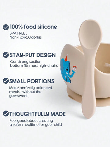 2pcs/Set Baby Feeding Bowl And Silicone Spoon