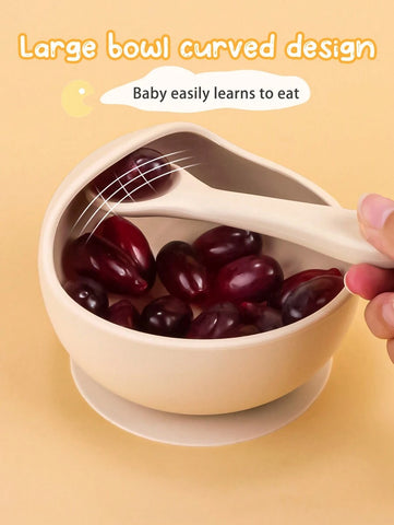 2pcs/Set Baby Feeding Bowl And Silicone Spoon
