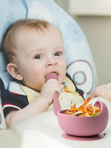 2pcs/Set Baby Feeding Bowl And Silicone Spoon