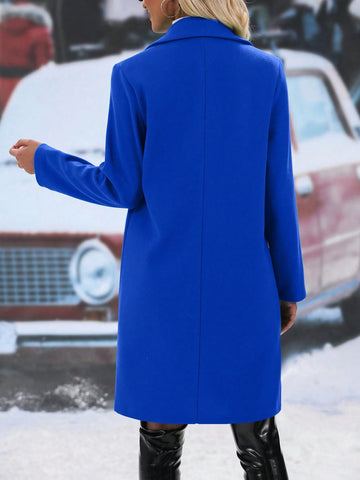 Relaxiva Solid Color Double-breasted Mid-length Woolen Coat