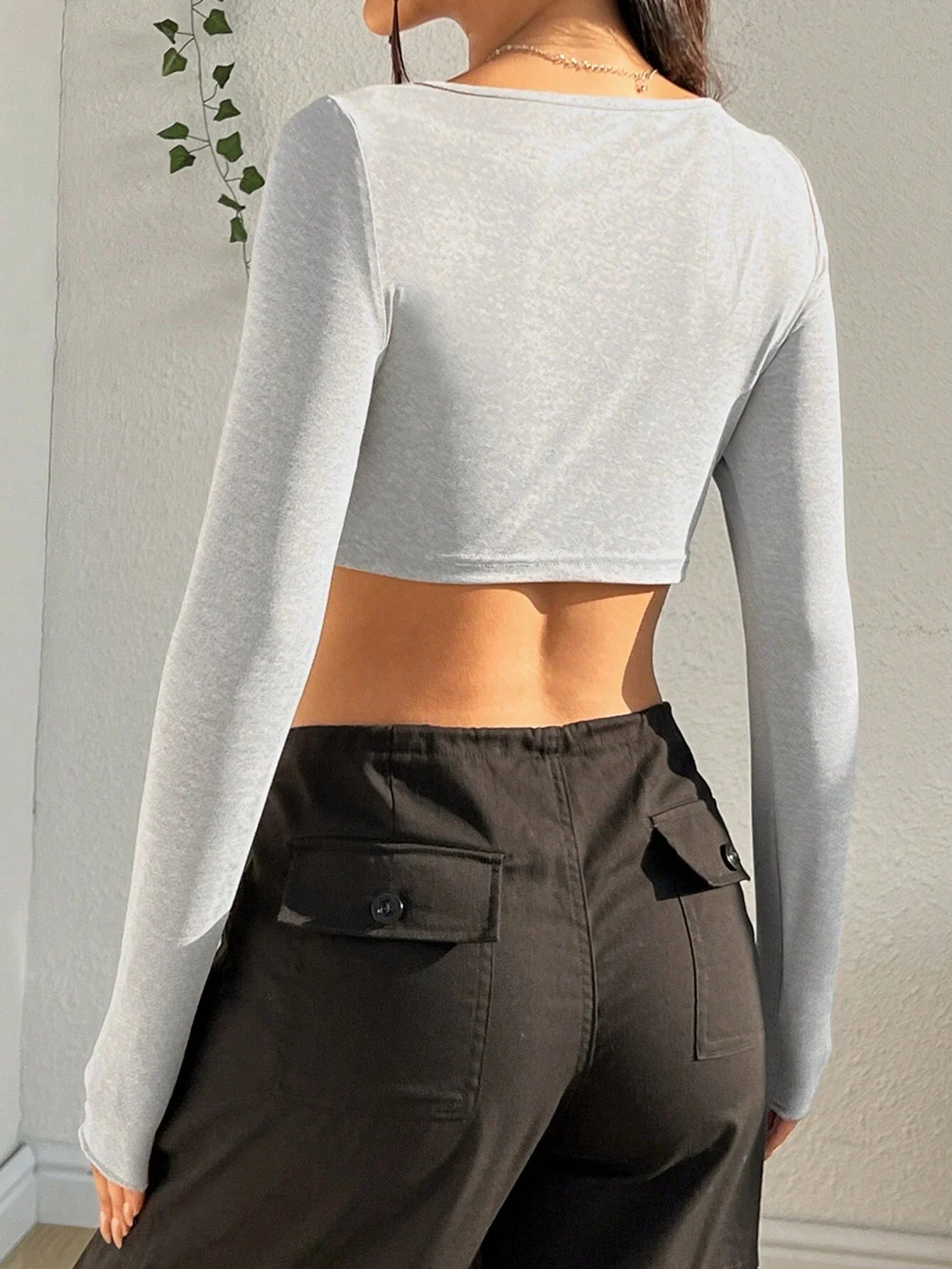 EZwear Twist Front Asymmetrical Hem Khaki Crop Tee