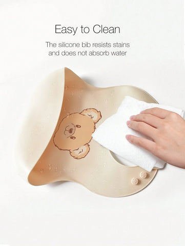 1pc Children's Cartoon Animal Waterproof, Anti-Smudge, Leak-Proof Silicone Bib