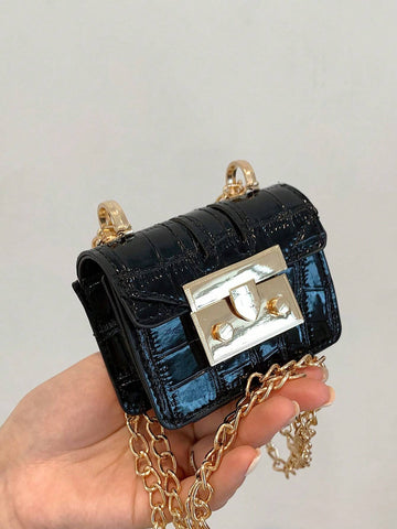 Minimalistic Mini Crocodile-Print Chain Shoulder Bag/Crossbody Bag