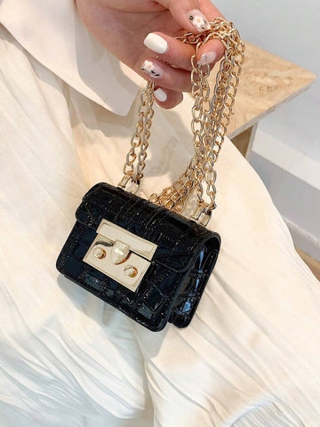 Minimalistic Mini Crocodile-Print Chain Shoulder Bag/Crossbody Bag