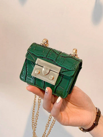 Minimalistic Mini Crocodile-Print Chain Shoulder Bag/Crossbody Bag