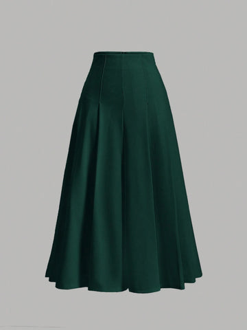 MOD Solid High Waist Topstitch Fold Pleated Flare Skirt