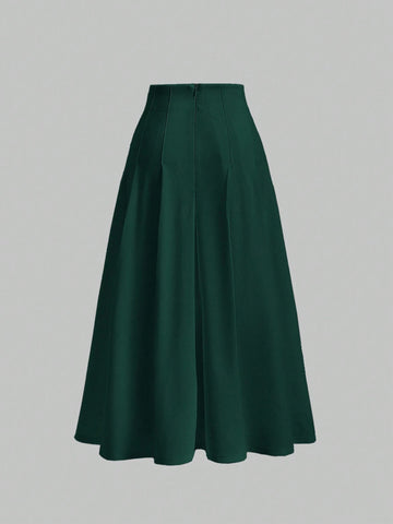 MOD Solid High Waist Topstitch Fold Pleated Flare Skirt