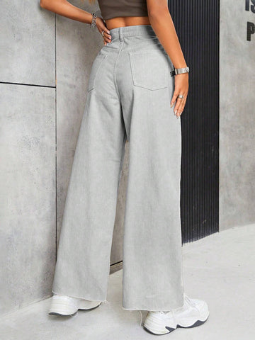 EZwear Women's Casual Daily Wear Wide Leg Denim Pants