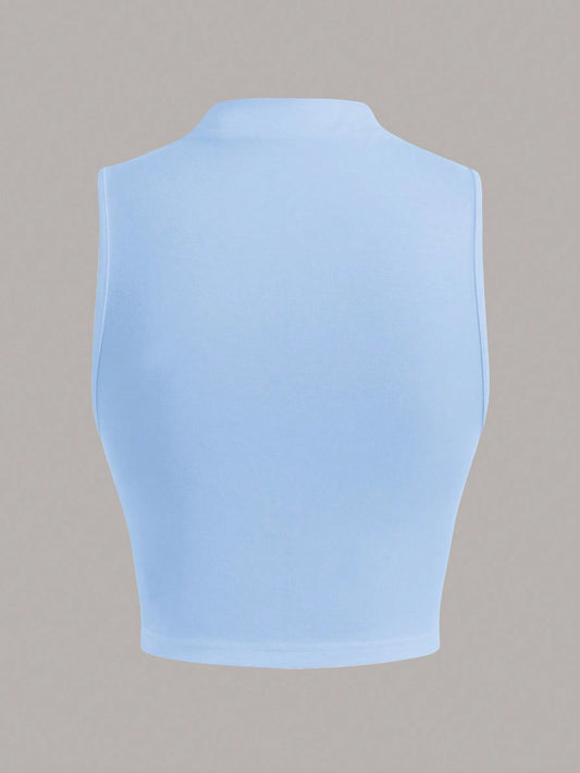 EZwear Stand Collar Pleated Sleeveless Top