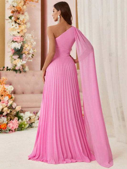 Belle One Shoulder Chiffon Pleat Side With Draped Decoration Evening Party Dress