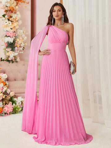 Belle One Shoulder Chiffon Pleat Side With Draped Decoration Evening Party Dress