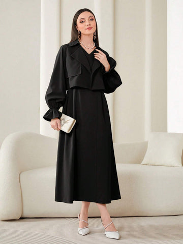 Modely Flounce Sleeve Lapel Neck Jacket & Dress