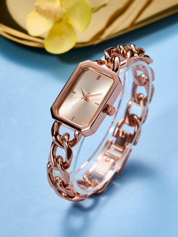 1pc Ladies' Stainless Steel Chain Bracelet Quartz Small Watch