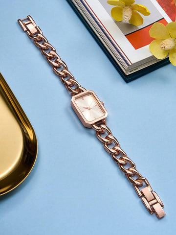 1pc Ladies' Stainless Steel Chain Bracelet Quartz Small Watch