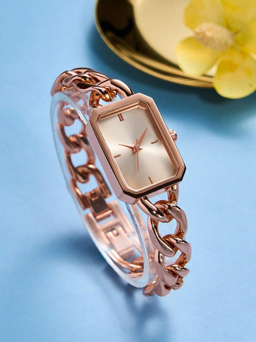 1pc Ladies' Stainless Steel Chain Bracelet Quartz Small Watch