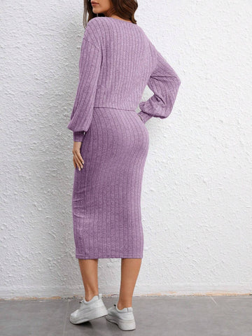 Essnce Ladies Ribbed Cardigan And Cami Dress Two Piece Set