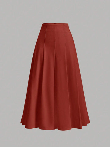 MOD Solid High Waist Topstitch Fold Pleated Flare Skirt