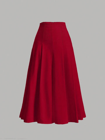 MOD Solid High Waist Topstitch Fold Pleated Flare Skirt