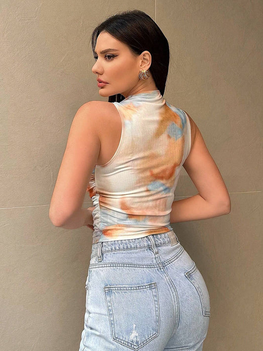 Essnce Ladies Tie-Dye Pleated Slim-Fit Summer Fashion Tank Top