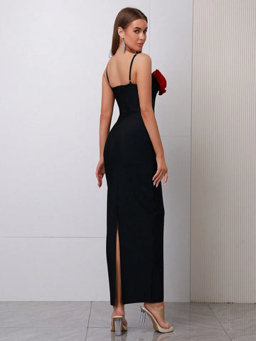 Modphy New Sexy Sleeveless 3D Floral Bodycon Bandage Long Maxi Cocktail Party Dress