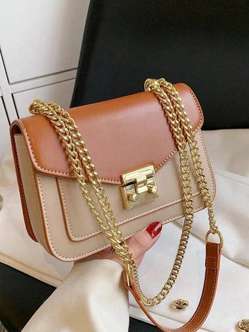 Mini Push Lock Chain Decor Flap Square Bag Shoulder Bag