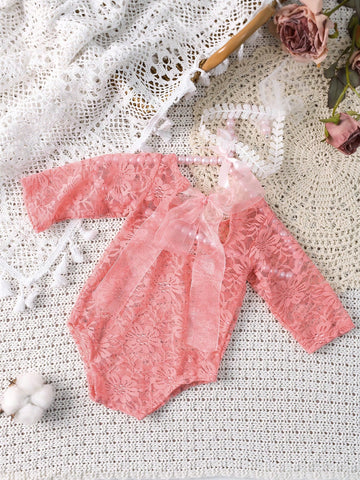 Baby Girl Newborn Photography Bow Back Bodysuit With Headband